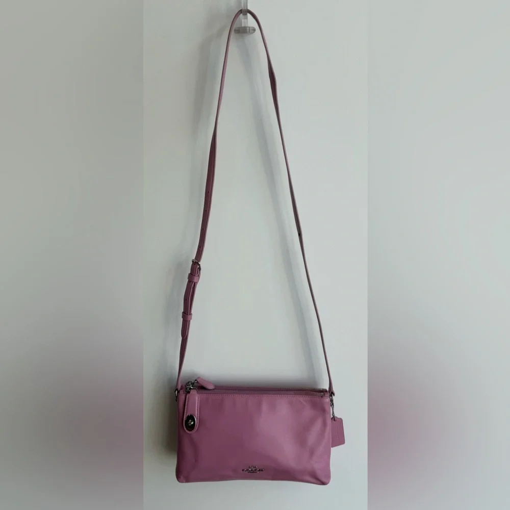 Coach Crosby 36552 Pink Crossbody Calf Leather Double Zipper TurnLock Purse - Picture 2 of 16